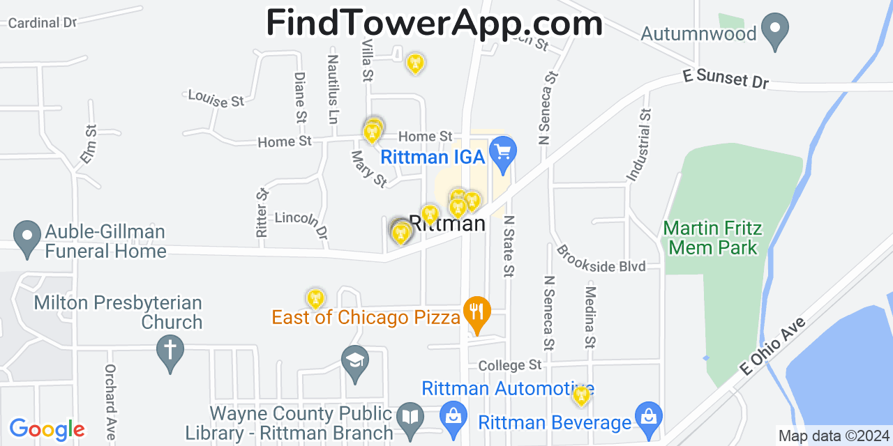 AT&T 4G/5G cell tower coverage map Rittman, Ohio