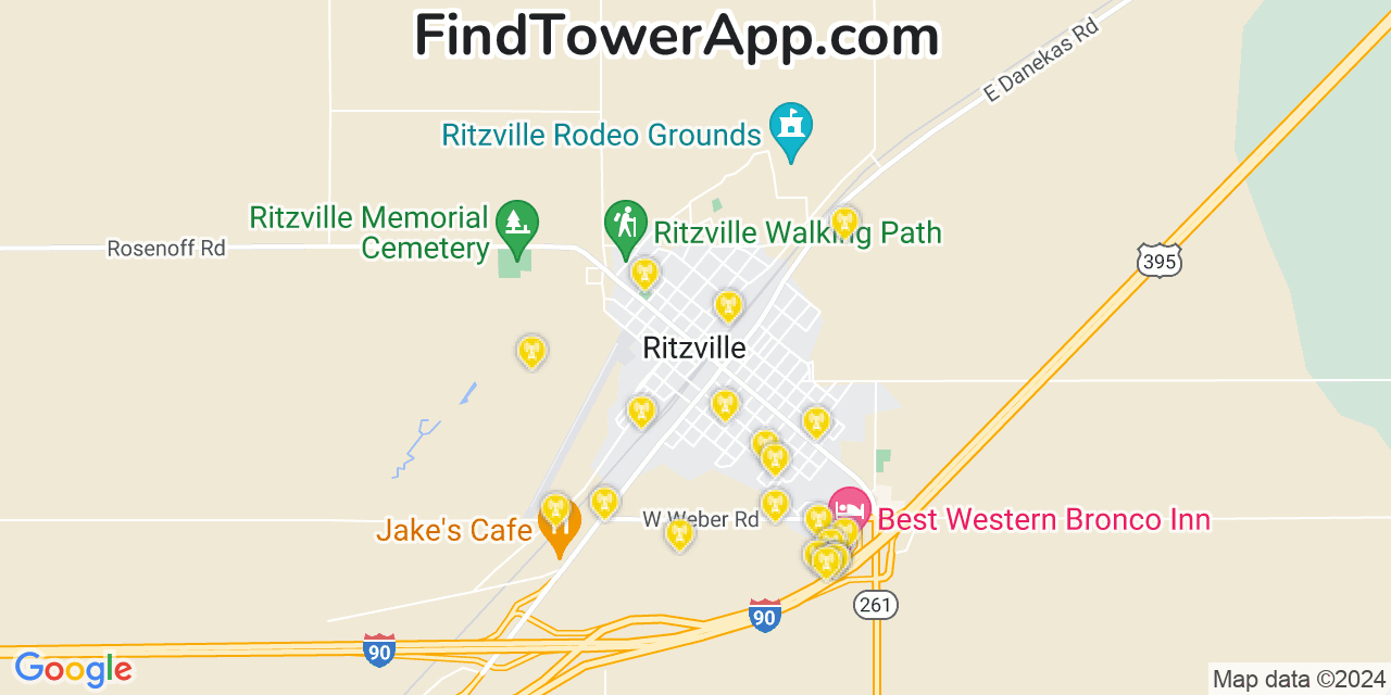 Verizon 4G/5G cell tower coverage map Ritzville, Washington