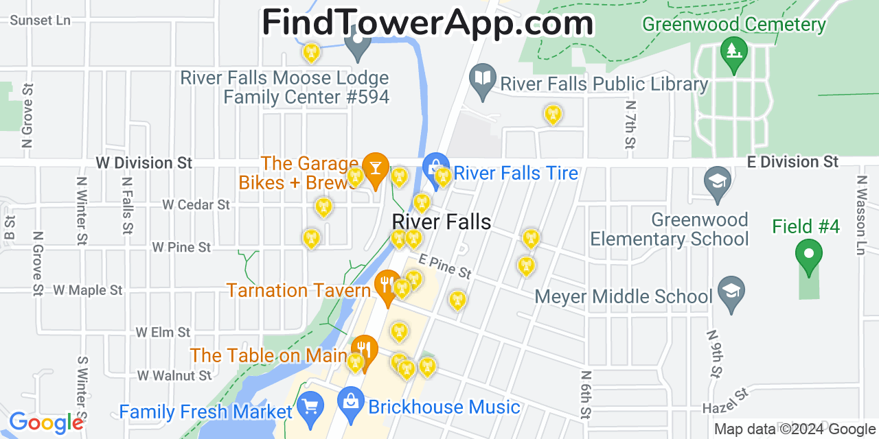 T-Mobile 4G/5G cell tower coverage map River Falls, Wisconsin