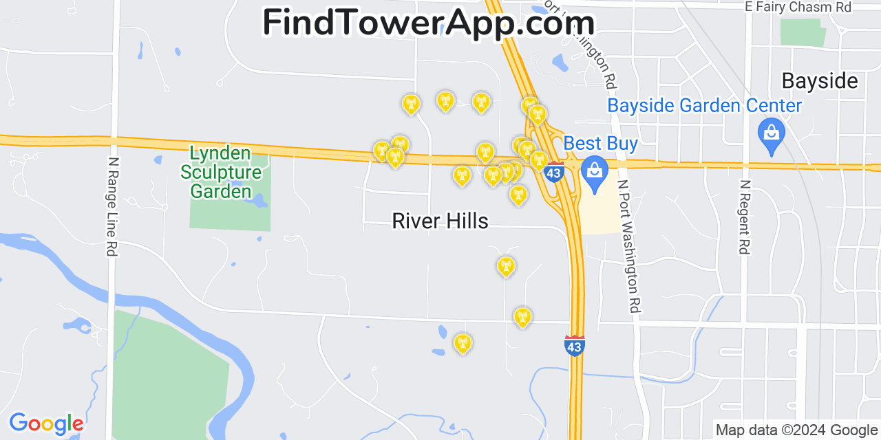 AT&T 4G/5G cell tower coverage map River Hills, Wisconsin
