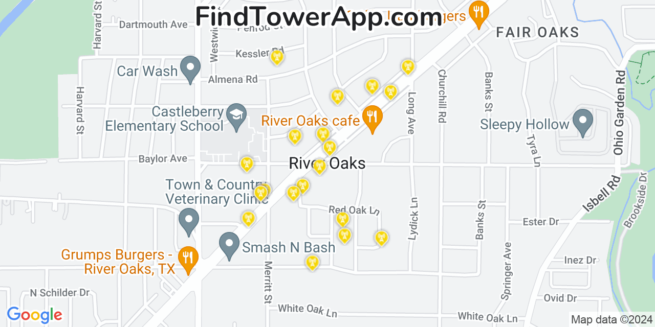 AT&T 4G/5G cell tower coverage map River Oaks, Texas