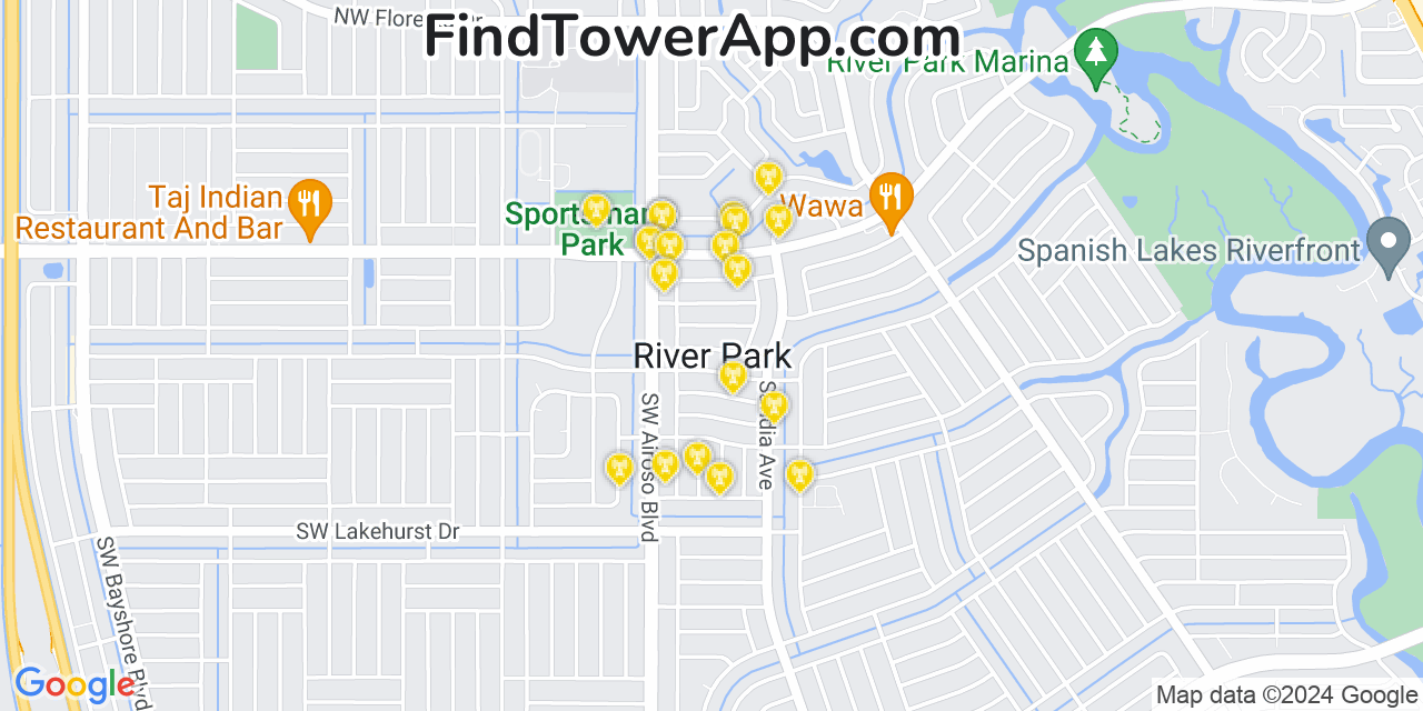 AT&T 4G/5G cell tower coverage map River Park, Florida