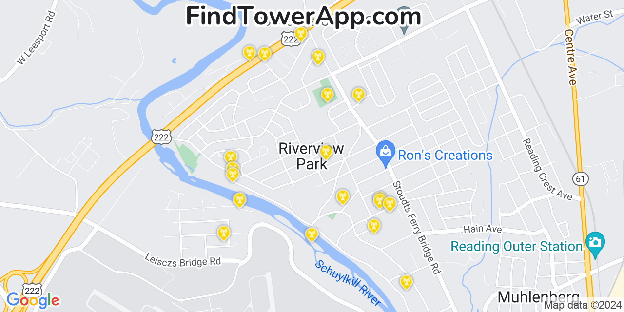 AT&T 4G/5G cell tower coverage map River View Park, Pennsylvania