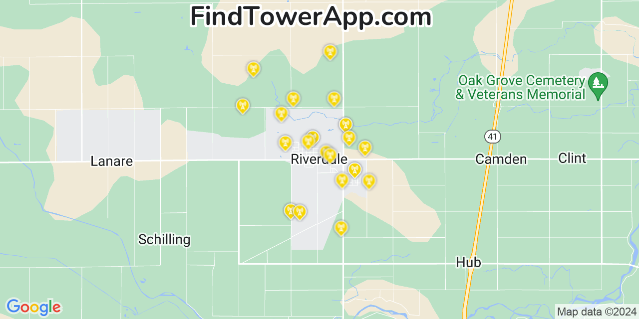 AT&T 4G/5G cell tower coverage map Riverdale, California