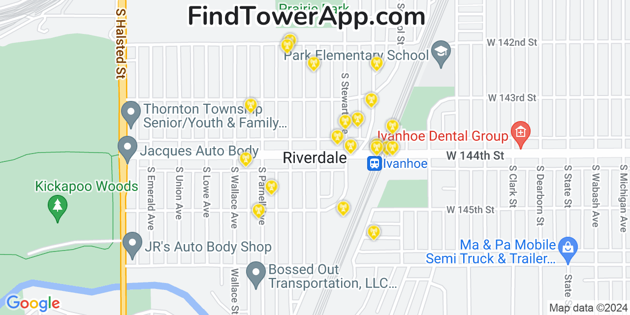 Verizon 4G/5G cell tower coverage map Riverdale, Illinois