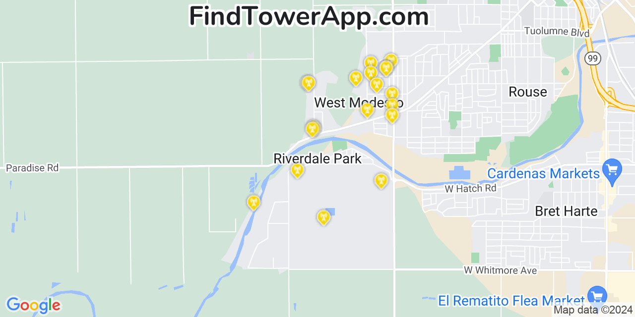 AT&T 4G/5G cell tower coverage map Riverdale Park, California