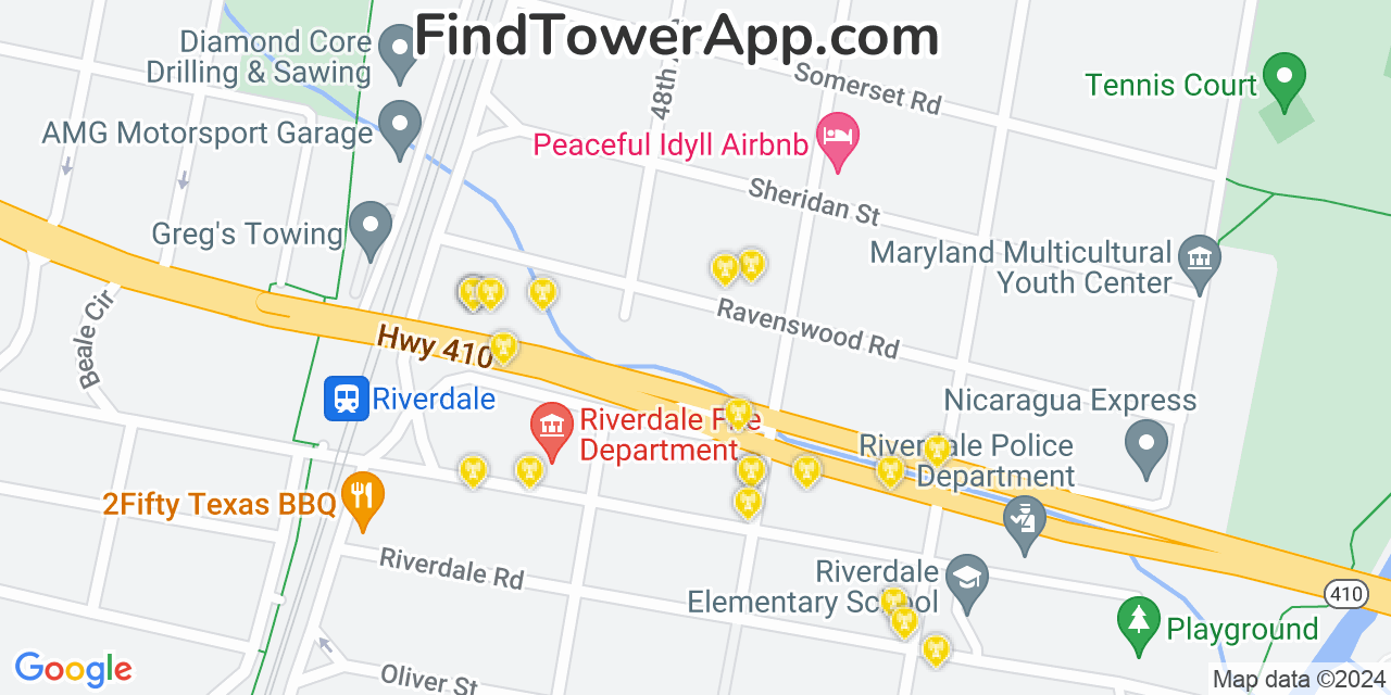 AT&T 4G/5G cell tower coverage map Riverdale Park, Maryland