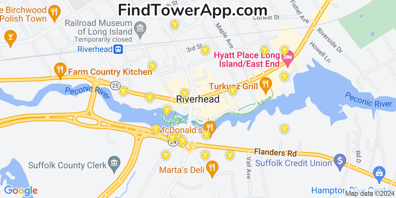 AT&T 4G/5G cell tower coverage map Riverhead, New York