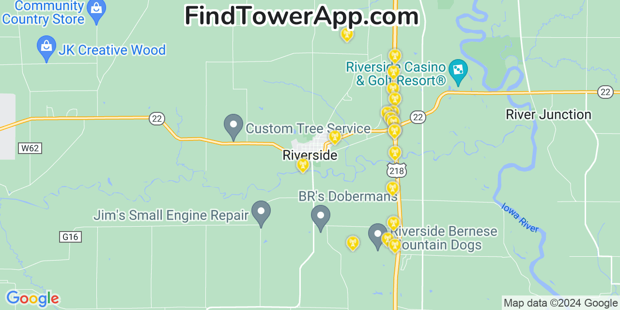 AT&T 4G/5G cell tower coverage map Riverside, Iowa