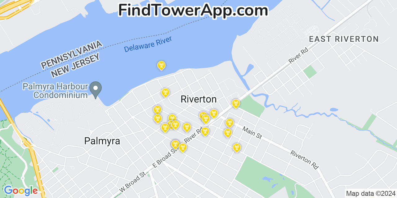 AT&T 4G/5G cell tower coverage map Riverton, New Jersey