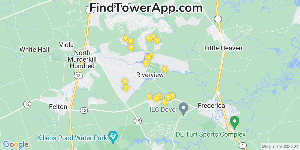 AT&T 4G/5G cell tower coverage map Riverview, Delaware