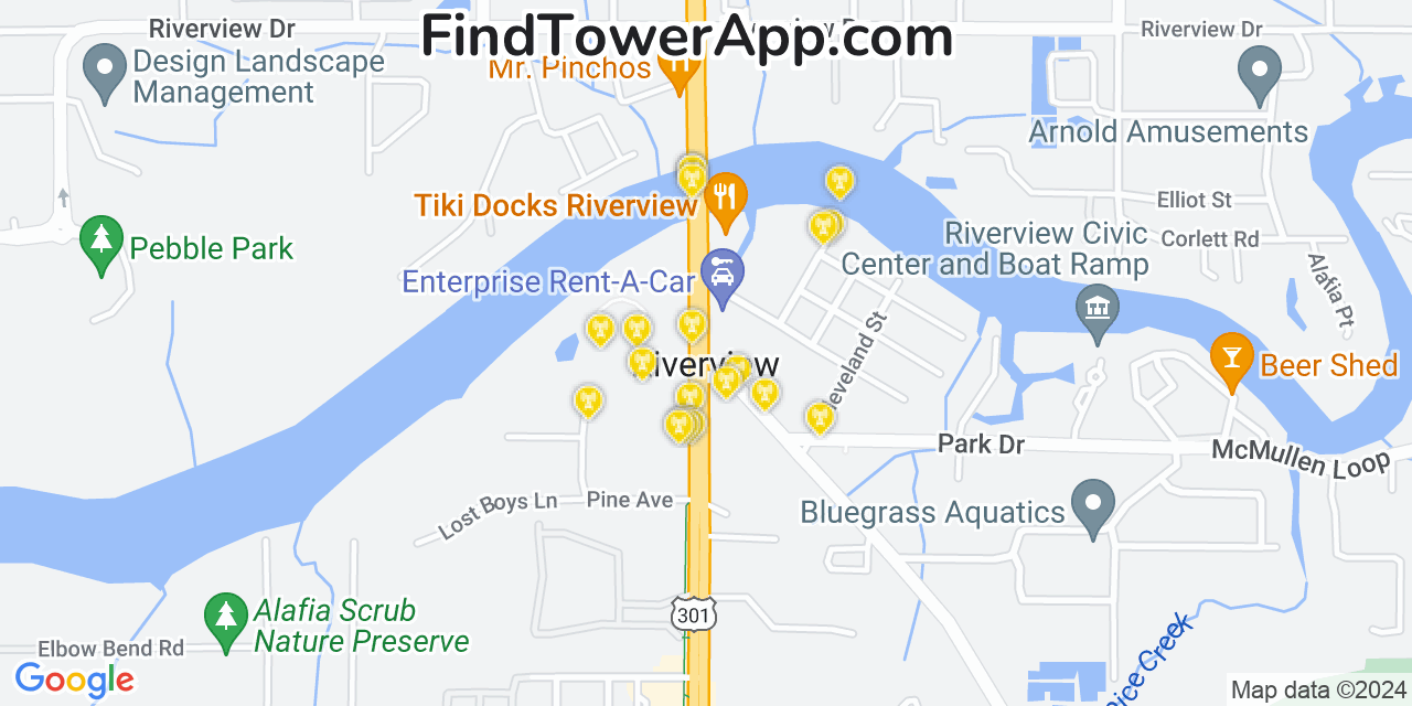 AT&T 4G/5G cell tower coverage map Riverview, Florida