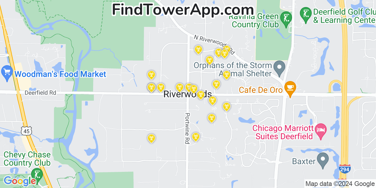 AT&T 4G/5G cell tower coverage map Riverwoods, Illinois