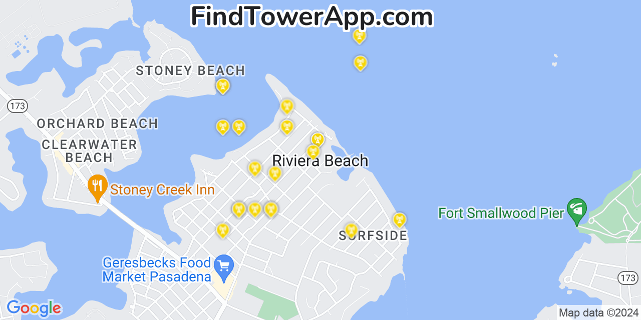 AT&T 4G/5G cell tower coverage map Riviera Beach, Maryland