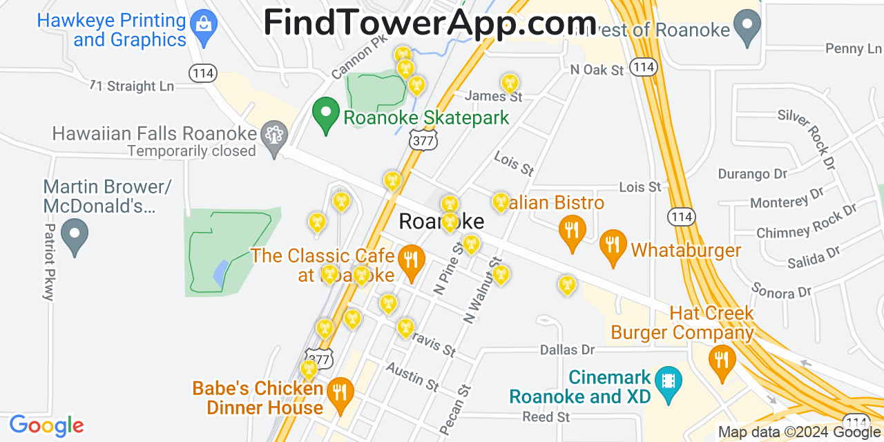 AT&T 4G/5G cell tower coverage map Roanoke, Texas