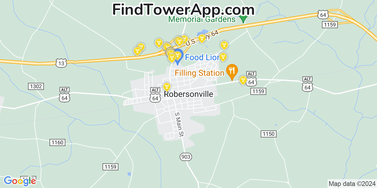 AT&T 4G/5G cell tower coverage map Robersonville, North Carolina