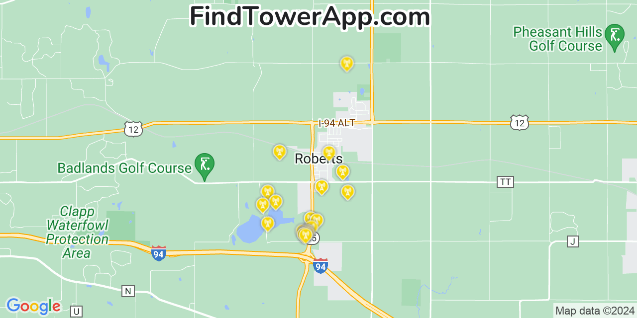 AT&T 4G/5G cell tower coverage map Roberts, Wisconsin