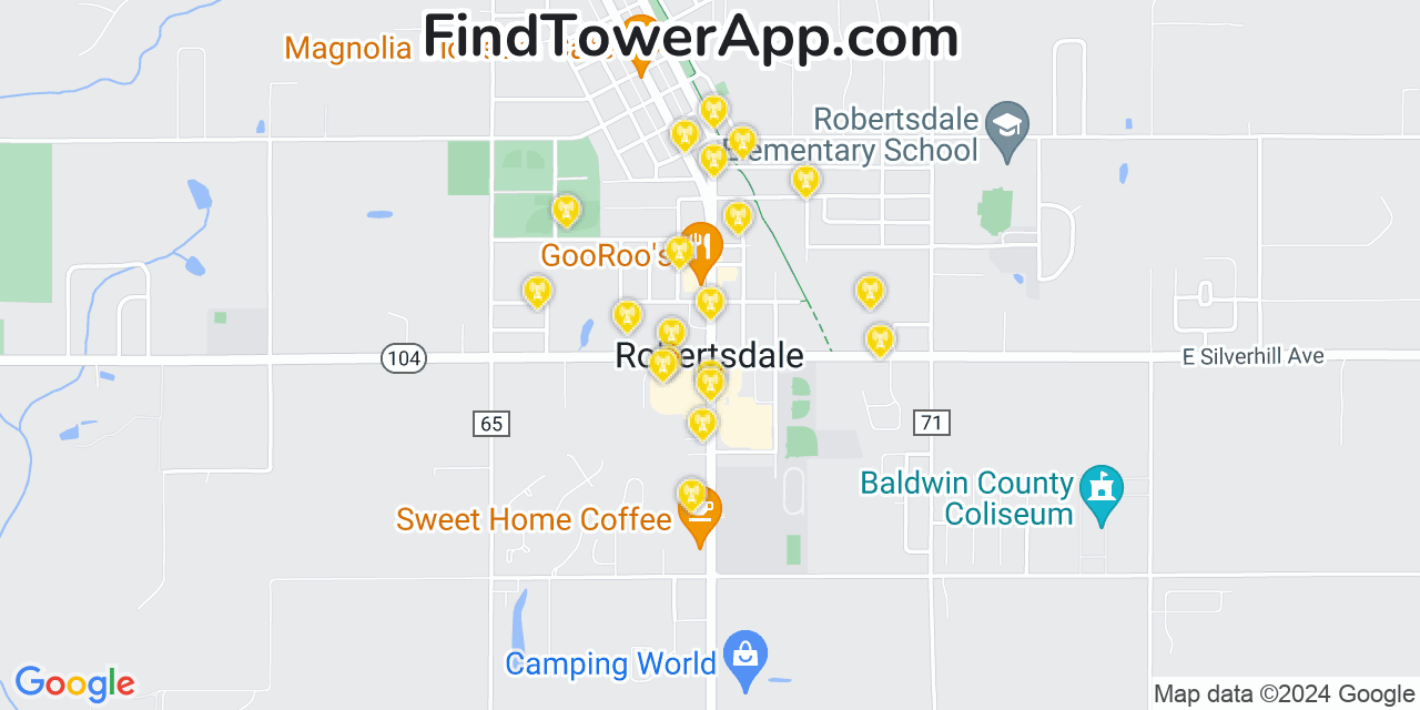 AT&T 4G/5G cell tower coverage map Robertsdale, Alabama