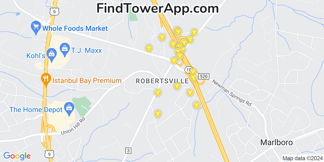 AT&T 4G/5G cell tower coverage map Robertsville, New Jersey