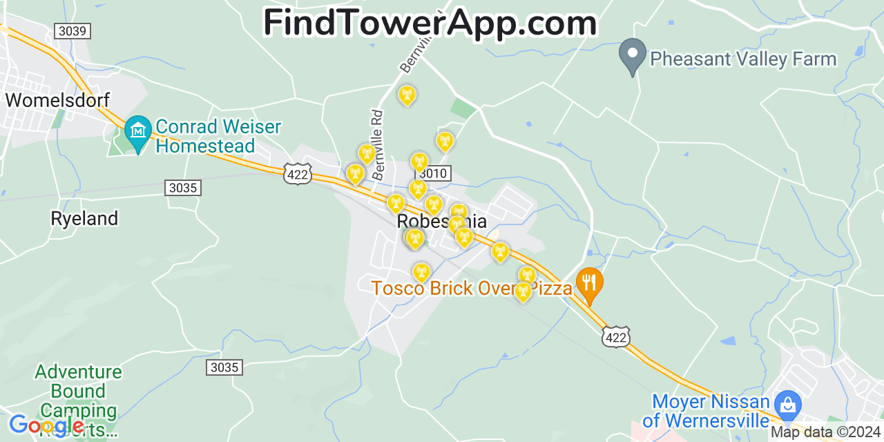 AT&T 4G/5G cell tower coverage map Robesonia, Pennsylvania