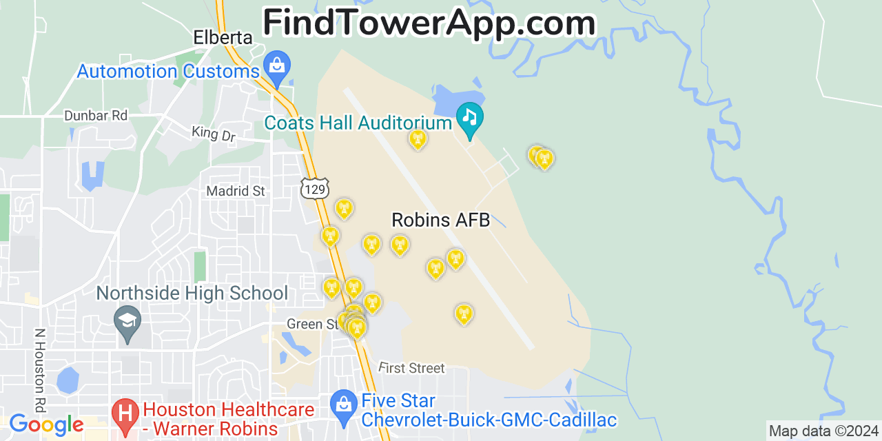 T-Mobile 4G/5G cell tower coverage map Robins Air Force Base, Georgia