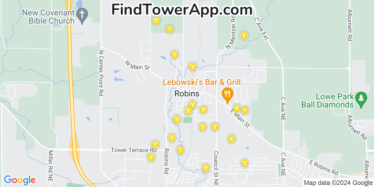 AT&T 4G/5G cell tower coverage map Robins, Iowa