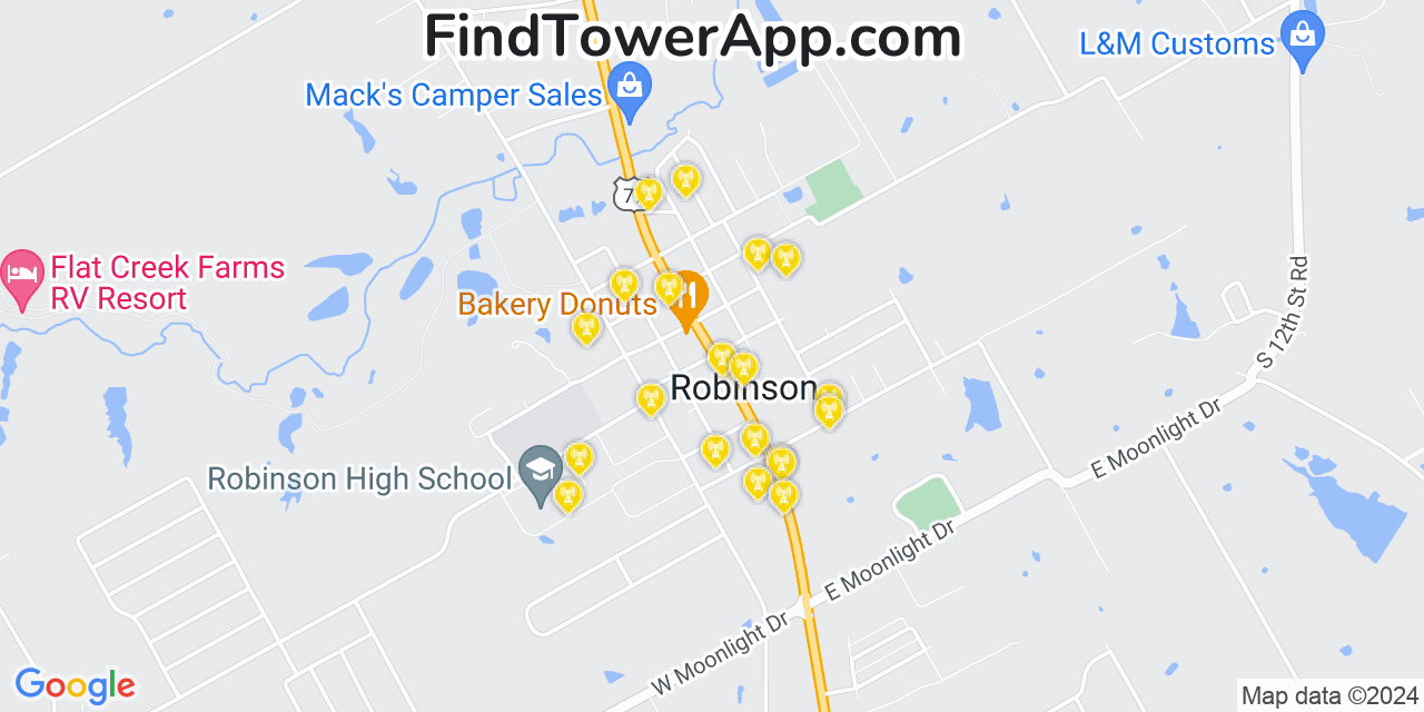 AT&T 4G/5G cell tower coverage map Robinson, Texas