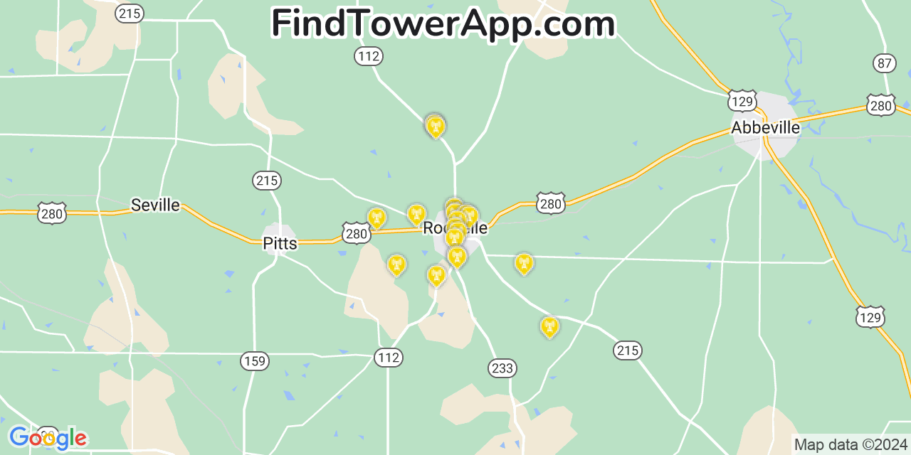 AT&T 4G/5G cell tower coverage map Rochelle, Georgia
