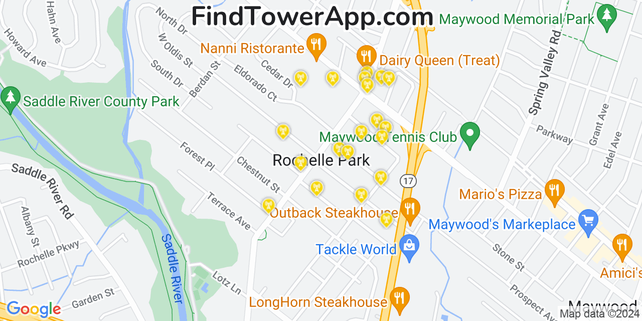 AT&T 4G/5G cell tower coverage map Rochelle Park, New Jersey
