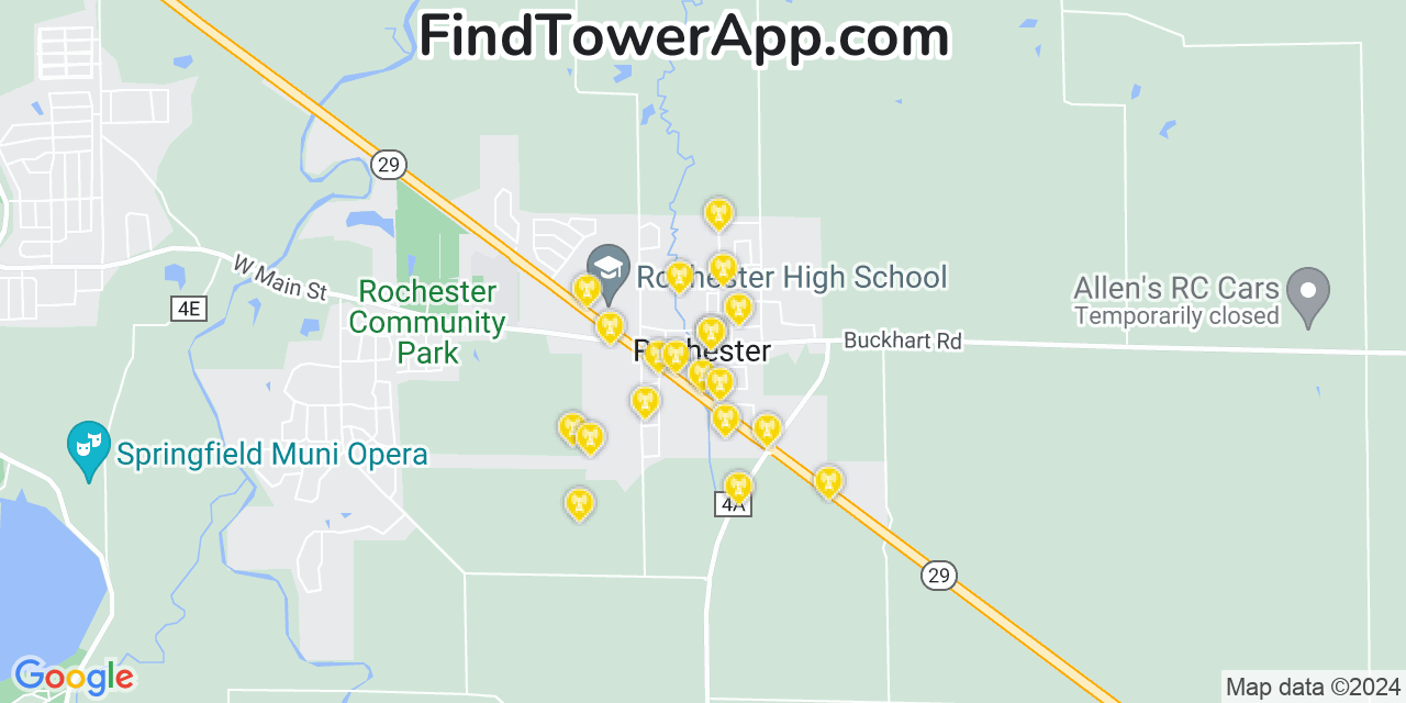 AT&T 4G/5G cell tower coverage map Rochester, Illinois