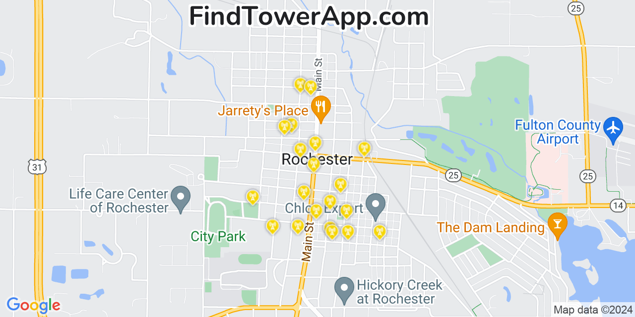 AT&T 4G/5G cell tower coverage map Rochester, Indiana