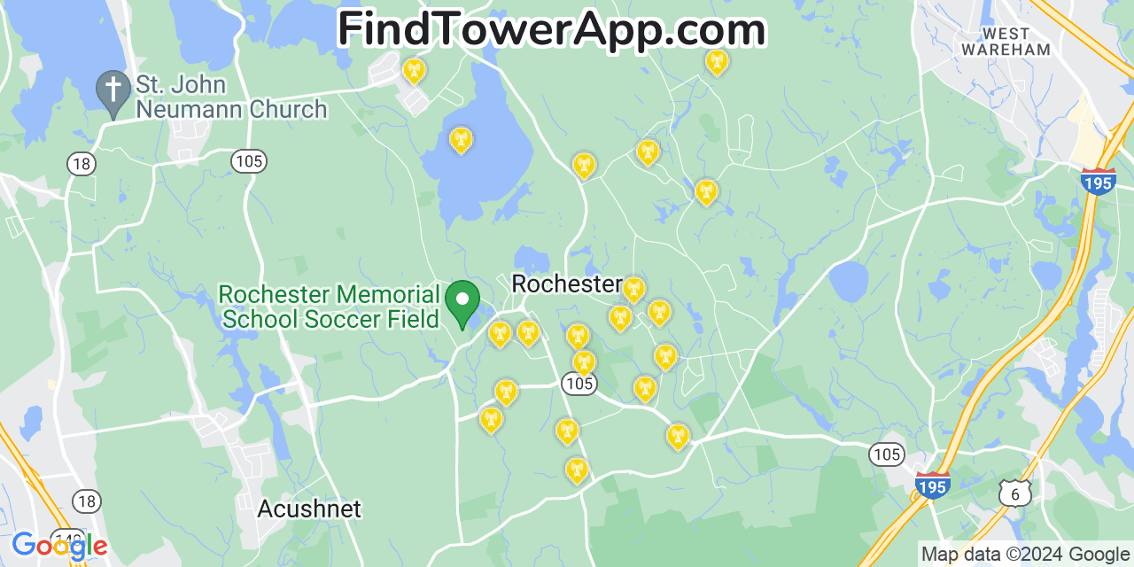 AT&T 4G/5G cell tower coverage map Rochester, Massachusetts