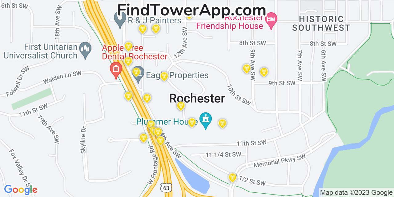 AT&T 4G/5G cell tower coverage map Rochester, Minnesota