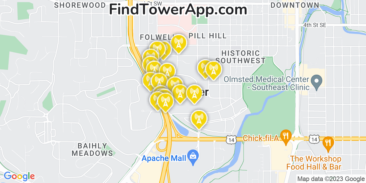 Verizon 4G/5G cell tower coverage map Rochester, Minnesota
