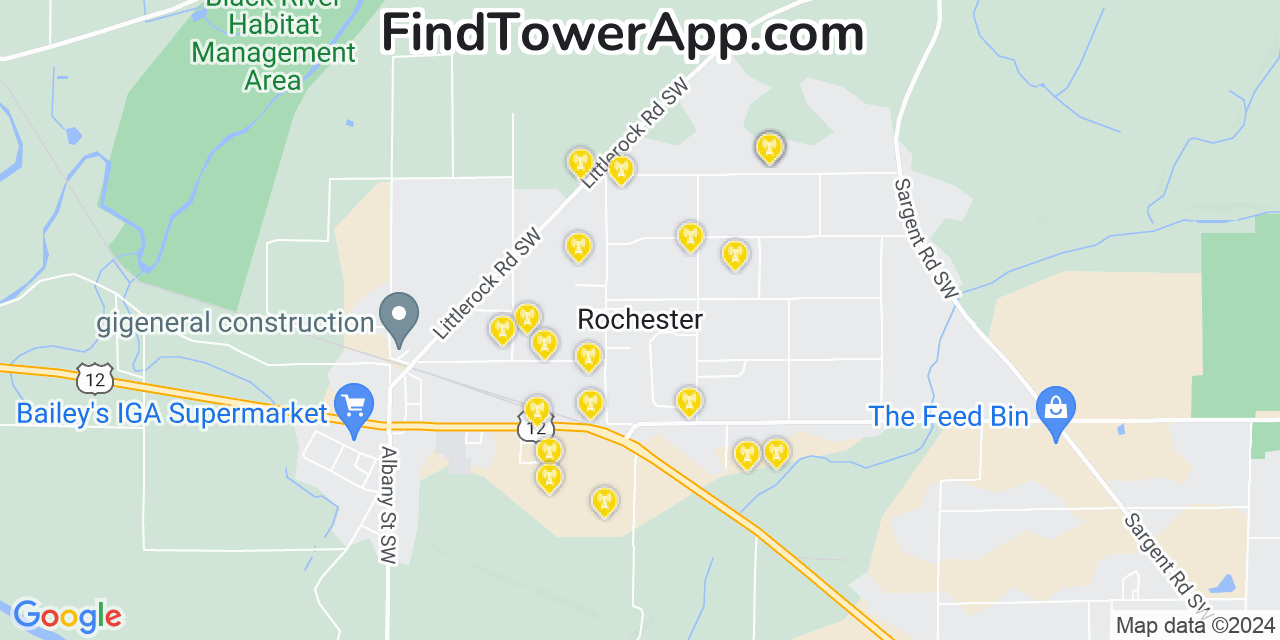 AT&T 4G/5G cell tower coverage map Rochester, Washington