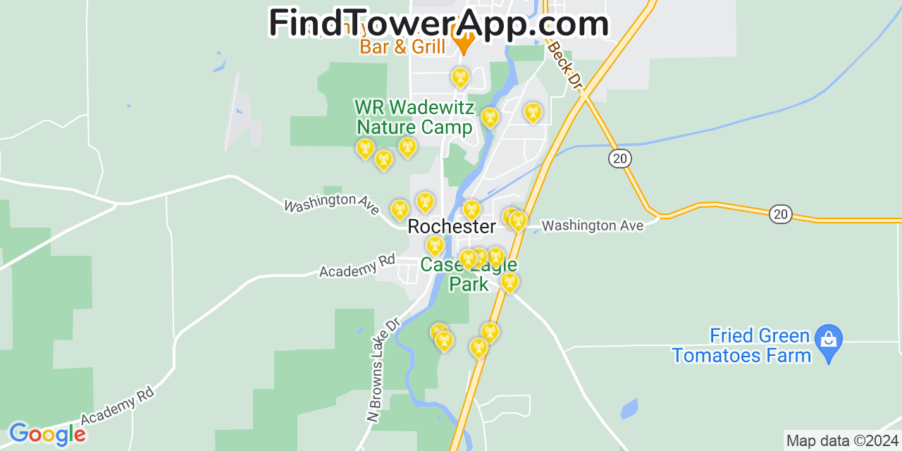 AT&T 4G/5G cell tower coverage map Rochester, Wisconsin
