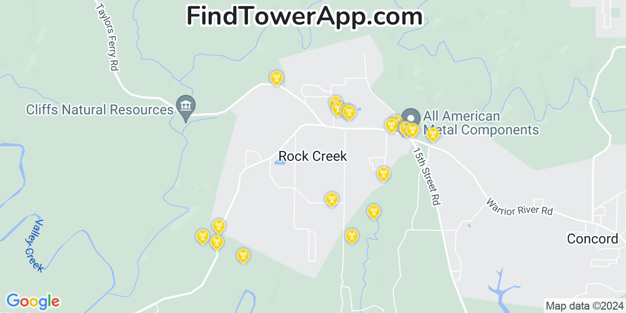 Verizon 4G/5G cell tower coverage map Rock Creek, Alabama