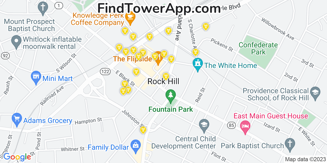 AT&T 4G/5G cell tower coverage map Rock Hill, South Carolina