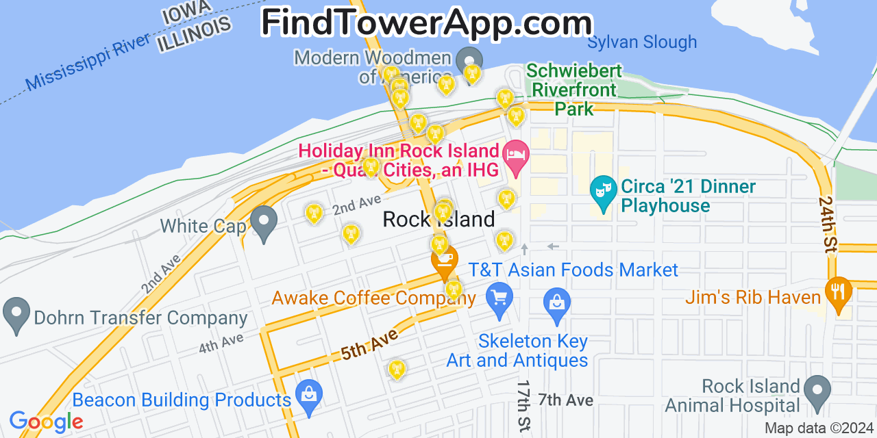 AT&T 4G/5G cell tower coverage map Rock Island, Illinois