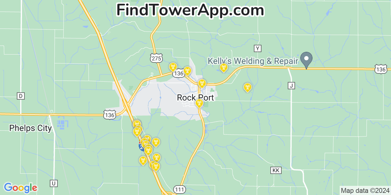 AT&T 4G/5G cell tower coverage map Rock Port, Missouri