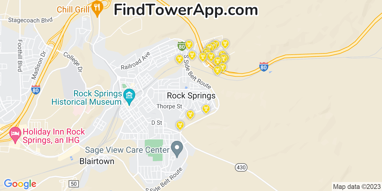 AT&T 4G/5G cell tower coverage map Rock Springs, Wyoming