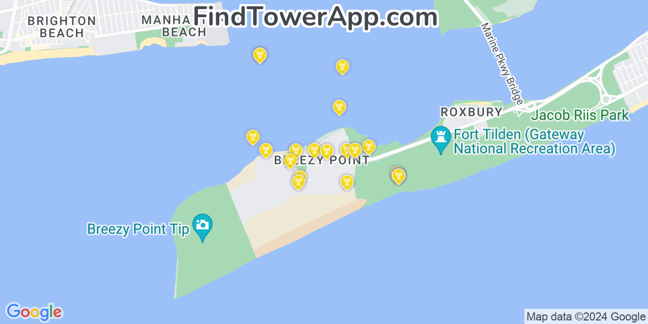 AT&T 4G/5G cell tower coverage map Rockaway Point, New York