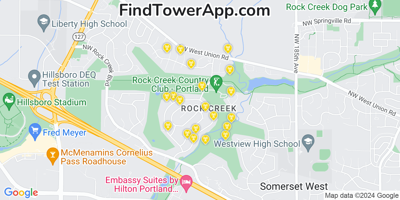 AT&T 4G/5G cell tower coverage map Rockcreek, Oregon