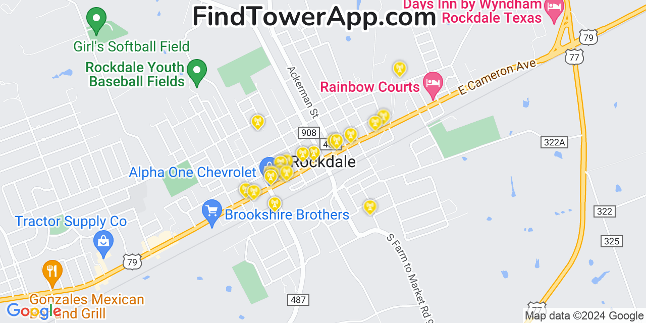 AT&T 4G/5G cell tower coverage map Rockdale, Texas