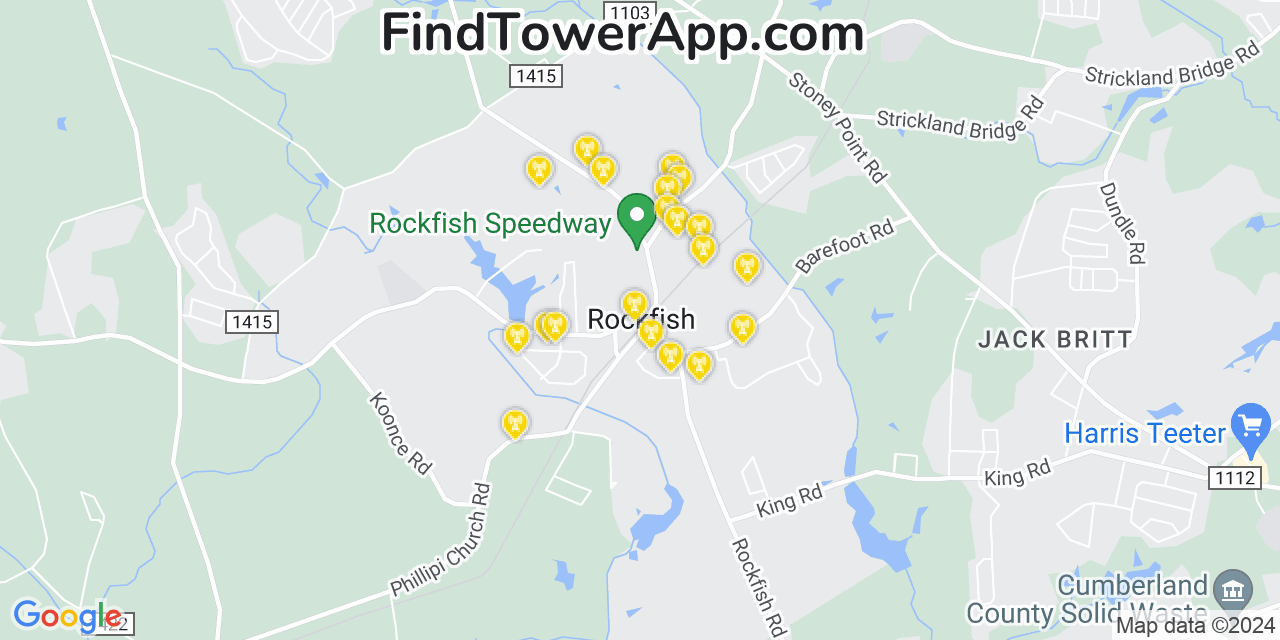 AT&T 4G/5G cell tower coverage map Rockfish, North Carolina