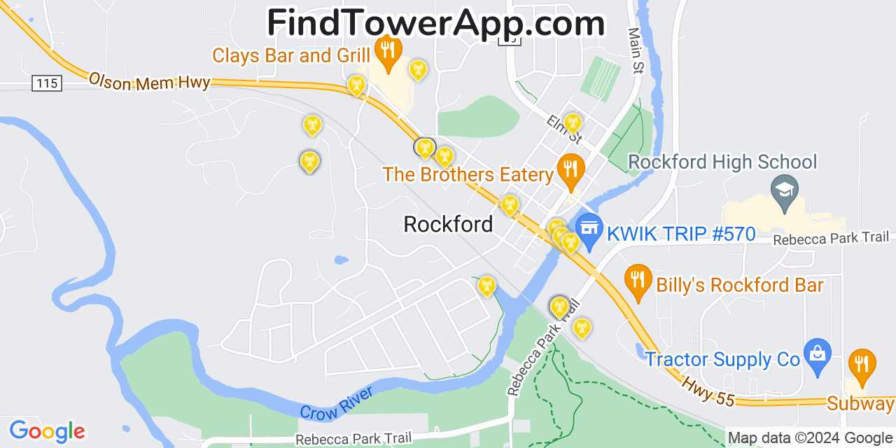 AT&T 4G/5G cell tower coverage map Rockford, Minnesota