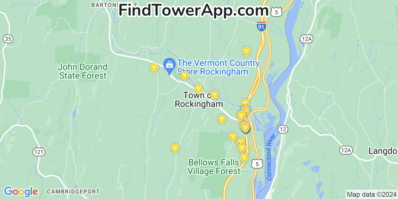 Verizon 4G/5G cell tower coverage map Rockingham, Vermont