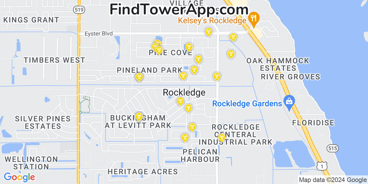 AT&T 4G/5G cell tower coverage map Rockledge, Florida