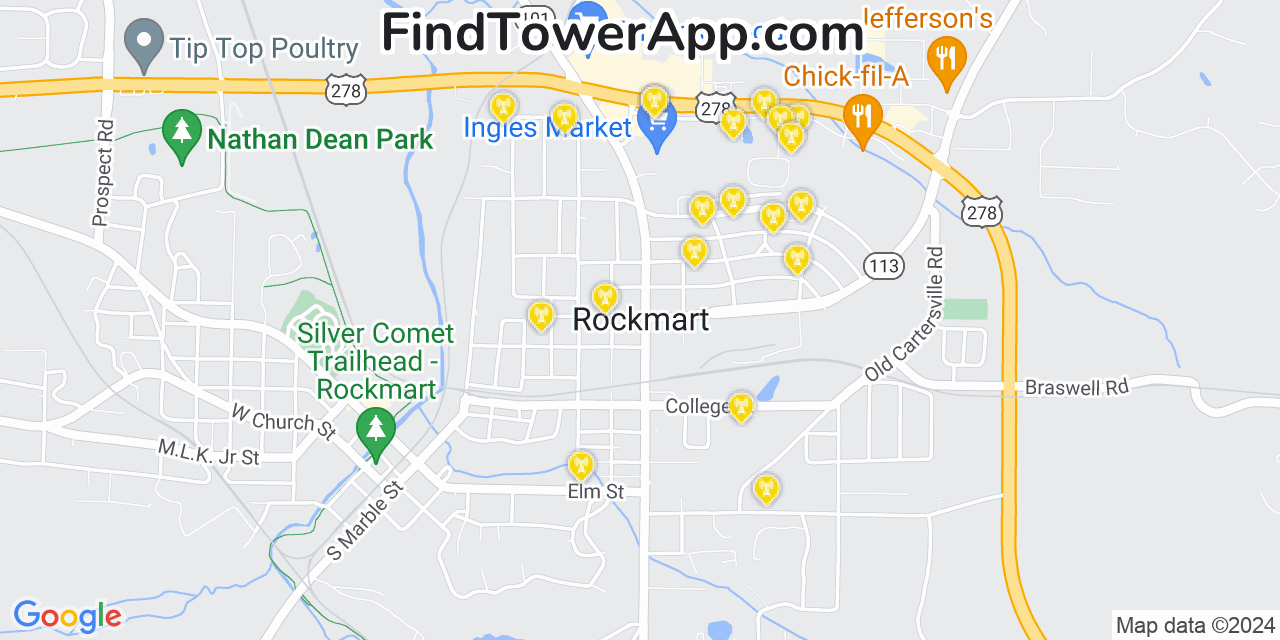 AT&T 4G/5G cell tower coverage map Rockmart, Georgia