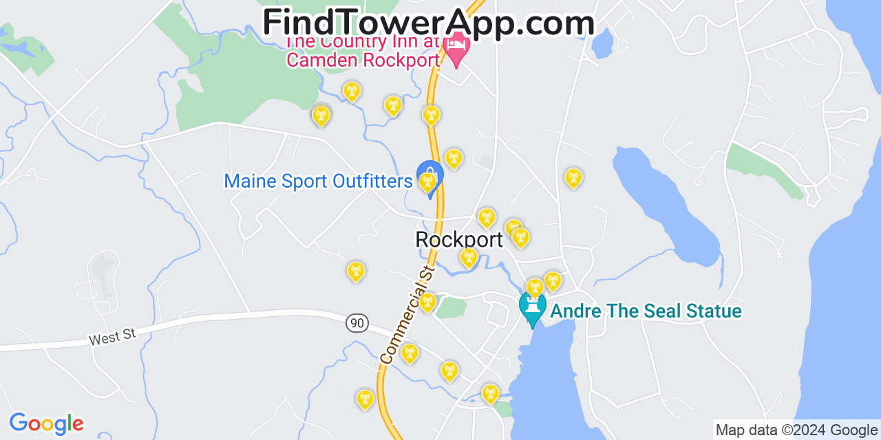 AT&T 4G/5G cell tower coverage map Rockport, Maine
